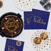 DYLIVeS Happy Birthday Napkins, Blue and Gold Foil Dots Napkins Disposable Paper Napkins for Dinner Picnic Cocktail Birthday Party Supplies Decorations for Boy Man, 6.5 x 6.5 Inch (Pack of 50)