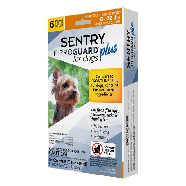 SENTRY PET CARE Fiproguard Plus for Dogs, Flea and Tick Prevention for Dogs (5-22 Pounds), Includes 6 Month Supply of Topical Flea Treatments (3429)
