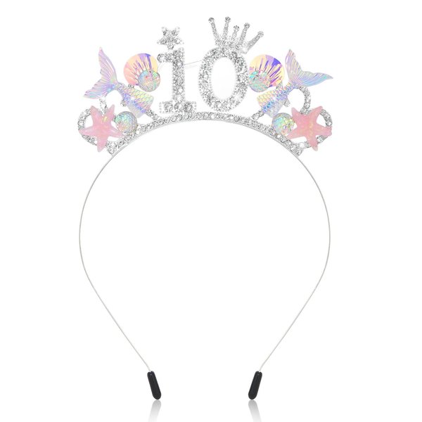Jaciya Mermaid Headband Silver Rhinestone Head Band 10th Birthday Decorations for Girl Mermaid Birthday Decorations Mermaid Tails for Girls Mermaid Party Favors