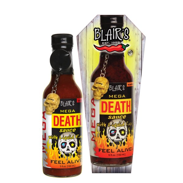Blair's Mega Death Hot Sauce 5 Oz with Habaneros, Cayenne - 650x hotter than a Jalapeno - with Liquid Rage & Skull Key Chain