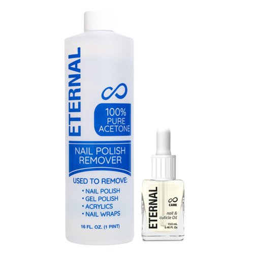 Eternal Acetone Nail Polish Remover & Cuticle Oil Drops - 100% Pure Acetone for All Nail Polish Types, Natural Gel & Acrylic Nail Care Treatment for Damaged Nails, For Men & Women