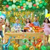AGPTEK Dinosaur Birthday Party Decorations Kit, 149pcs Green and Orange Balloon Garland Arch with Dino Foil Balloons and Fringe Curtain, Jungle Safari Theme Party Supplies for Kids, and Baby Showers