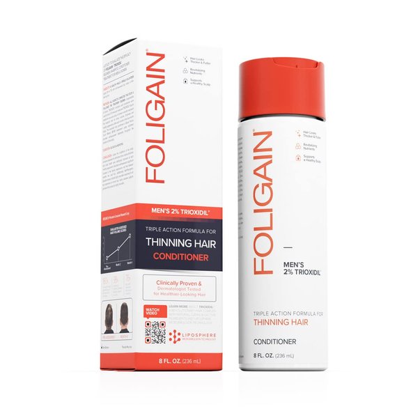 Foligain Triple Action Conditioner For Thinning Hair, Volumizing Conditioner for Men, 8 Fl. Oz.