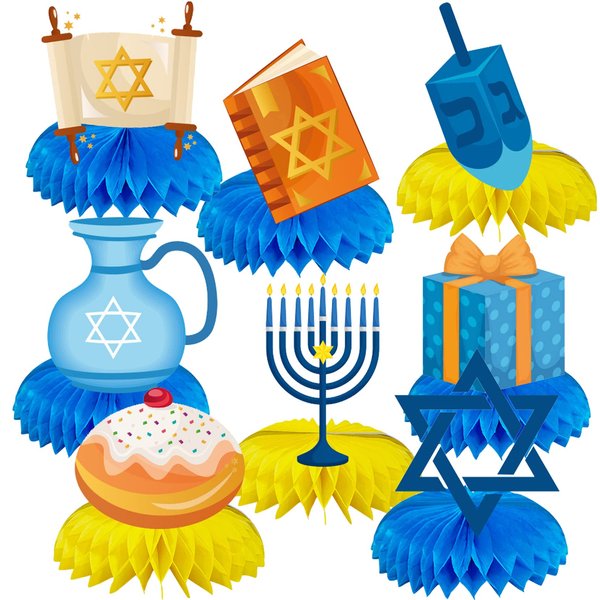 Hanukkah Honeycomb Table Centerpieces Chanukah Table Decorations Star of David Menorah Dreidel Table Toppers Cutouts Hanukkah Table Decorations for Judaism Wedding,Hanukkah Party Supplies 8 Pieces