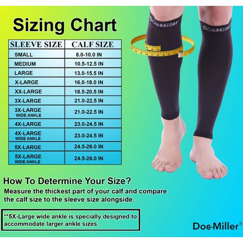 Doc Miller Calf Compression Sleeve Men - 30-40 mmHg, Medical Grade Calf Sleeves for Men and Women Supports Shin Splints, and Varicose Veins Recovery - 1 Pair Small Size - Black Calf Sleeve