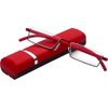 REAVEE Stylish Half Frame Reading Glasses for Women Ladies, Half Lens Lightweight Rectangle Metal Portable Readers with Cases, Red +3.0