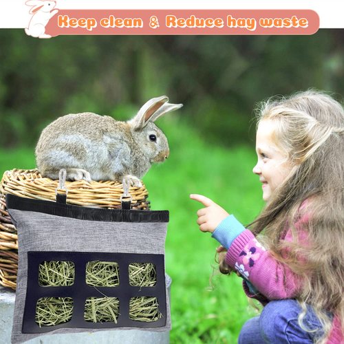 Rabbit Hay Feeder Bag, Upgraded Bunny Guinea Pig Hay Feeder, 600D Oxford Fabric Hay Holder for Small Animal Rabbit Guinea Pig Chinchilla Cage