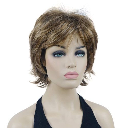 Lydell Short Layered Shaggy Wavy Full Synthetic Wigs (V6 Light Reddish Brown with Blonde Highlight)