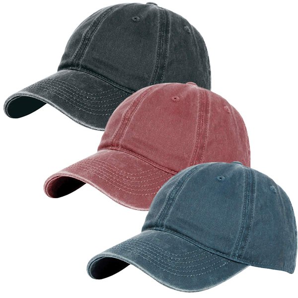 Glamorstar Classic Unisex Baseball Cap Adjustable Washed Dyed Cotton Ball Hat (One Size, Red wine+Black+Navy)