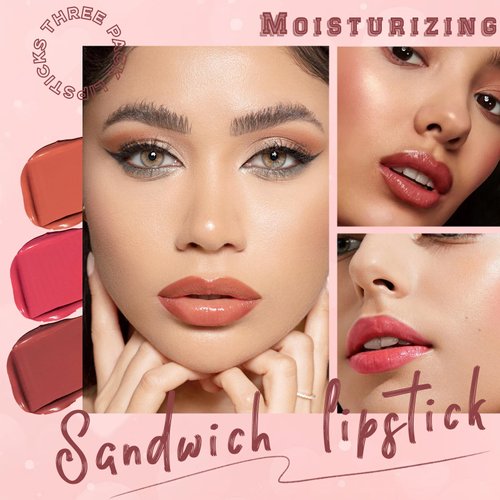 HOSAILY 3 Colors Lipstick Set, Hydrating Tinted Lip Balm with Natural Formula, Fruity Moisturizing Pigmented Matte Lipstick, Long Lasting Waterproof Non-Stick Cup Lip Stain Vivid Lip Makeup, 01+04+05
