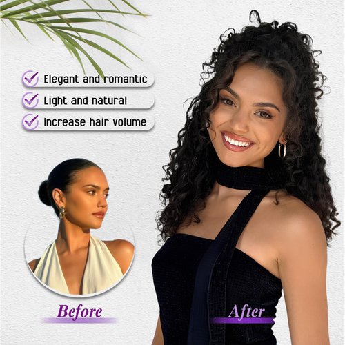 Somoreaty Curly Ponytail Extension for Black Women 20 Inch Wavy Curly Drawstring Ponytail Clip in Hair Extensions Synthetic Hairpieces Pony Tails Hair Extensions for Women(T1B/30)