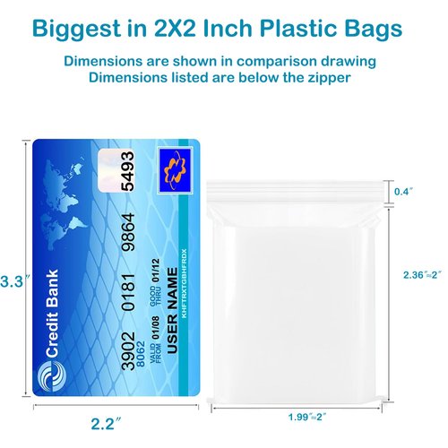 pikdmin 2''X 2'' (Pack of 100) 2 Mil Thick Clear Reclosable Small Zip Plastic Poly Bags With Resealable Lock Seal Zipper for Photo, Jewelry, Bakery, Treats, Travel, Storage, Packaging & Shipping