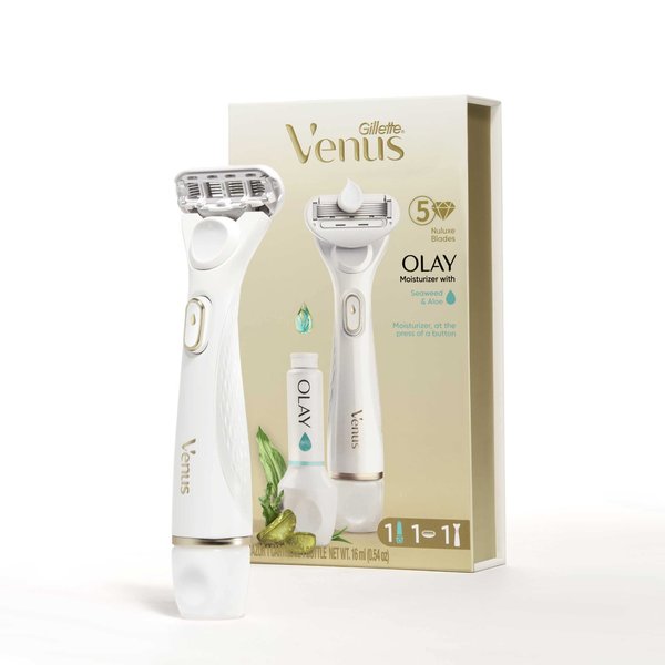 Gillette Venus Radiant Skin Moisturizing Women’s Razor For Dry And Sensitive Skin With Olay Moisturizer Dispenser, 1 Serum, And 1 Razor Blade Refill