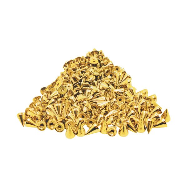 zhuohai 100 Pairs Cone Spikes Screwback Studs, Cone Gold Studs and Spikes Punk, DIY Leather Craft Cool Rivets Punk(7X10mm)