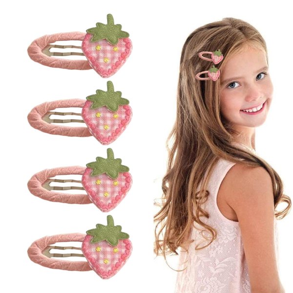 Fabric Strawberry Hair Clips for Styling - 4Pcs Y2K Snap Hair Clips Cute Hair Barrettes Pink Hair Alligator Clips for Hair Styling Clips Bangs Side Sweet Hairpins Hair Accessories for Women Girls
