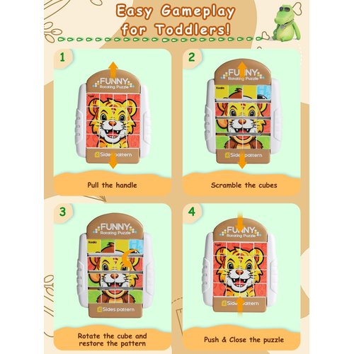 Fullware 16-Piece Rotating Puzzles for Kids 4-6, Toddlers Puzzles 2-4, Road Trip, Airplane Activities Game, Travel Toys - Brain Teaser, Fine Motor Skills - Birthday Gifts Boys & Girls - Animals