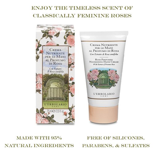L'Erbolario Rose Perfumed Nourishing Hand Cream - Perfect And Delicate Emulsion - Restores Skin's Natural Softness - Nourishing And Elasticizing - Containing Fine Extract Of Provence Rose - 2.5 Oz