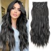 ZRQ 4PCS Clip in Hair Extensions 20 Inch Black Long Wavy Synthetic Fiber Hair Synthetic Hairpieces Bouncy Curly Hair Extensions for Women Full Head (Black, 20 Inch)