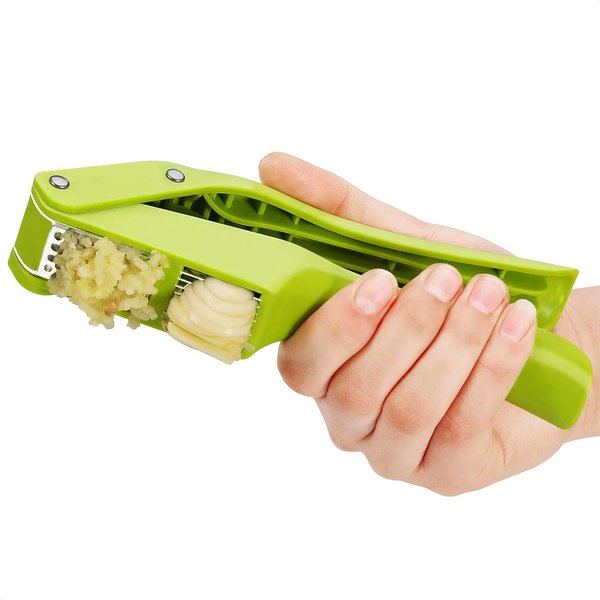 2 in 1 Garlic Slicer and Mincer - Multipurpose Garlic Press and Slicer, Stainless Steel and Durable Plastic, 7.6 x 1.7 x 2.5" Convenient Size, Easy to Use and Clean, Good for Home & Commercial Use