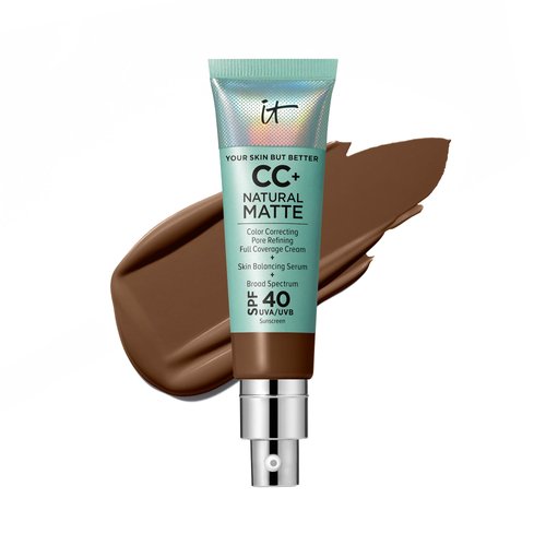 IT Cosmetics CC+ Cream Natural Matte Foundation with SPF 40 - Shine-Reducing & Long-Wear Full Coverage Foundation For Oily Skin - With Hyaluronic Acid - Non-Comedogenic, Neutral Deep - 1.08 fl oz