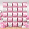 Pearl Pink and Silver Double Sided Square Foil Balloons Wall,19 Inches Pink Metallic Foil Balloons Tunnel Arch Kit for Girls Bachelorette,Wedding,Anniversary,Birthday Party Background Decoration