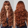 testar Auburn Wigs for White Women Long Wavy Reddish Brown Wig Long Curly Wigs With Bangs Heat Resistant Synthetic Wigs for Daily Party Wear 30 IN
