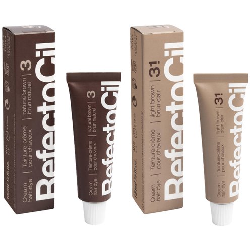 RefectoCil Cream Hair Dye 2-Pack – Professional Hair Tint for Long-Lasting Color – Natural Brown (#3) + Light Brown (#3.1)