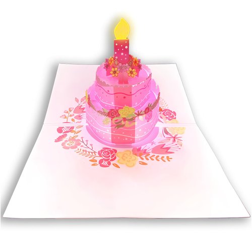 100 GREETINGS Birthday Cards with Lights & Music - Happy Birthday Card Mom, Birthday Gift for Son, Birthday Cards Women & Men, 1 Pop Up Birthday Card (Pink Cake)