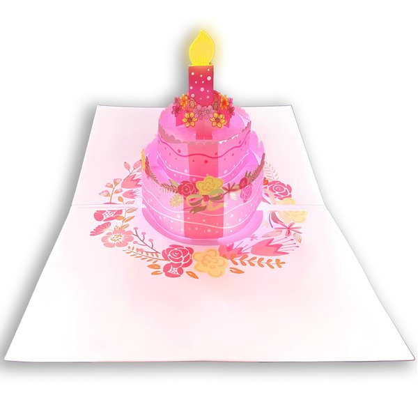 100 GREETINGS Birthday Cards with Lights & Music - Happy Birthday Card Mom, Birthday Gift for Son, Birthday Cards Women & Men, 1 Pop Up Birthday Card (Pink Cake)