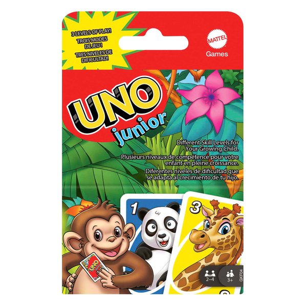 Mattel Games ​UNO Junior Card Game for Kids with Simple Rules, Levels of Play and Animal Matching for 2-4 Players