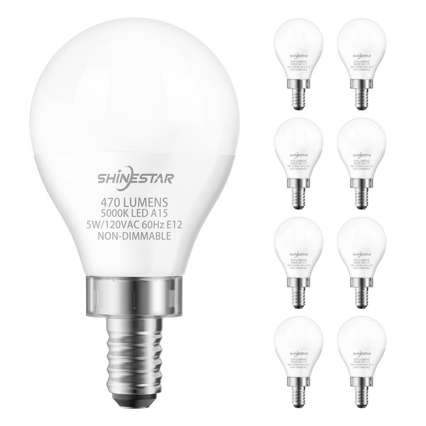 SHINESTAR Small Base E12 LED Ceiling Fan Light Bulbs 8-Pack, 120V 40W Equivalent, 5000K Daylight, Non-Dimmable