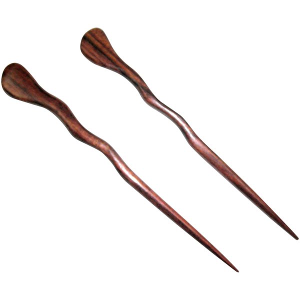 JWL (2) Rosewood Spiral 6 Inch Hair Sticks Shawl Pins Picks Pics Pins Forks - Hawaiian Style
