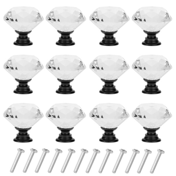 D-buy 12 Pack 40 mm Drawer Pulls Dresser Knobs Drawer Knobs Drawer Handles Crystal Knobs Drawer Pulls and Knobs Cabinet Door Knobs Glass Knobs with Screws (Black)