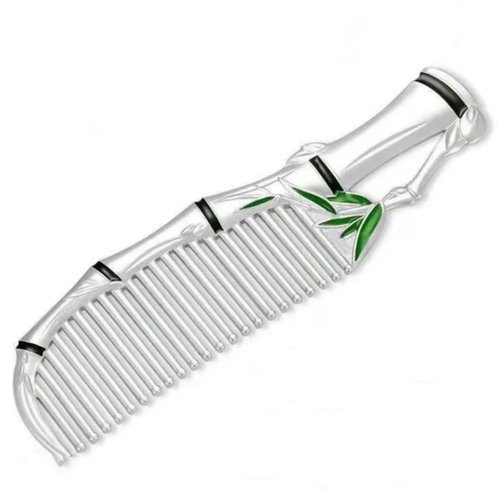 FUPUAII Wide Tooth Comb, Silver-Plated Surface, Combs for Women, Anti-Static, Metal Detangling Comb, Round Head for Scalp Massage, Bamboo Shape