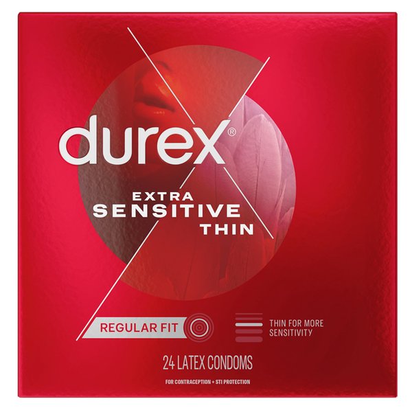 Durex Condom Extra Sensitive Natural Latex Condoms, 24 Count - Ultra Fine & Extra Lubricated, Regular Fit, FSA HSA Eligible