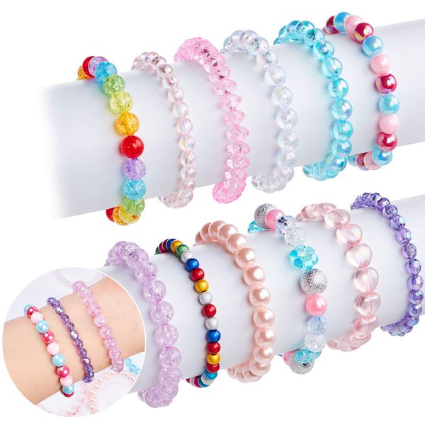 Lorfancy 12 Pcs Girls Beaded Bracelets Rainbow Baby Toddler Cute Friendship Stretchy Costume Jewelry Set