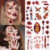 Generic 10 Sheets Halloween Temporary Tattoos Stickers Fake Bloody Wound Stitch Scar Scab Zombie Masquerade Prank Party Women Adults Face Body Makeup Props