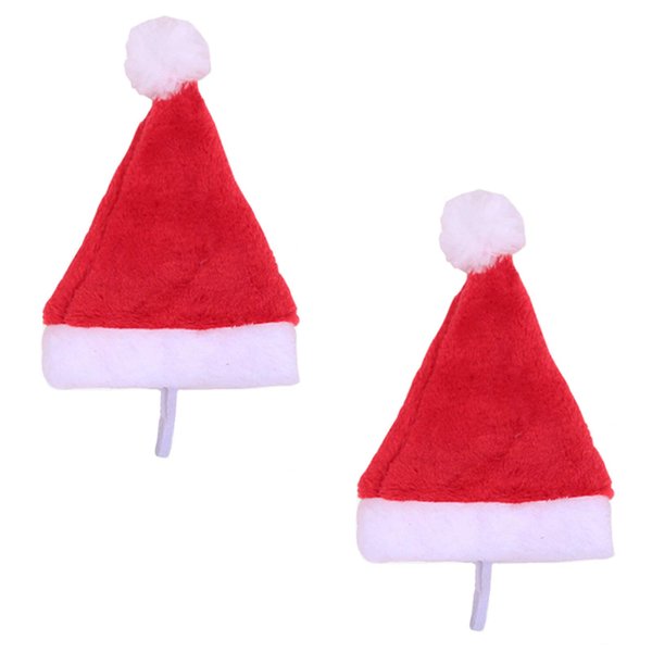 2 Pcs Pet Christmas Santa Hats Dog Cat Plush Xmas Red Hat Merry Christmas Caps Adjustable Puppy Kitten Headpiece Cosplay Costume Holiday Party Supplies Decorations Comfort Liner Soft Hair Accessories