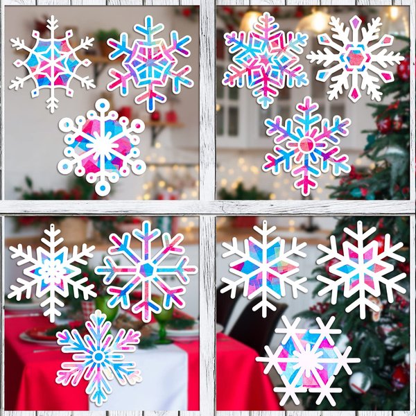36 Pieces Winter Snowflake Craft for Kids DIY Snowflakes Paper Suncatcher Paper Cuts Set Snowflakes Party Decoration Glass Decoration DIY Window Art Children Crafts Party Gifts