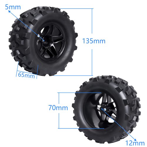 (4-Pack) HobbyPark RC Truck 2.8" Tires & Wheels Rims with Foam Inserts 12mm Hex Hub for 1/10 Electric/Nitro Power Off Road Monster