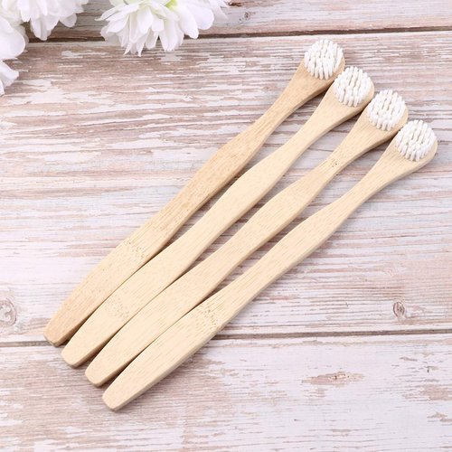 HEALLILY Tongue Cleaner Scraper Bamboo Tongue Brush for Adults Toothbrush Oral Deep Cleaning 4pcs (White)