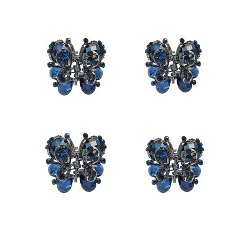 4 Pcs Vintage Mini Hair Jaw Clips Metal Rhinestone Butterfly Hair Claw Clips Crystal Small Claw Hair Clips, Non Slip Cute Decorative Shiny Hair Clamps for Women Girls