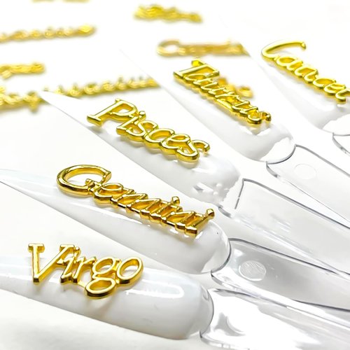 JCAKES 48pcs Zodiac Letter Nail Charms for Acrylic Nails Alloy Twelve Constellation Zodiac Sign Charm Jewels Studs Hollow Letter Nail Art Nail Decoration DIY Craft for Home&Salon