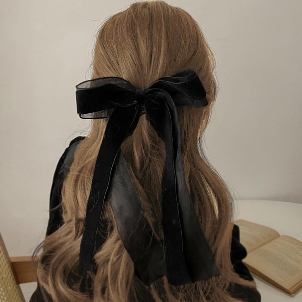 Funlovin Hair Bow Clip - Velvet Black Hair Bow, 1pc (Hair Securing, Decorative) for Women