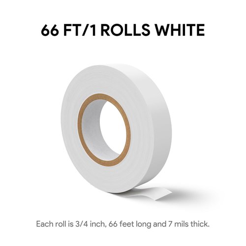 ‌Flame Retardant White Electrical Tape; 1 Roll, 3/4 Inch * 66 Feet;PVC Electric Tape for Under 600V Electric,Repair,Home Outdoor Indoor Wire Insulation,5℉ to 221℉(White)