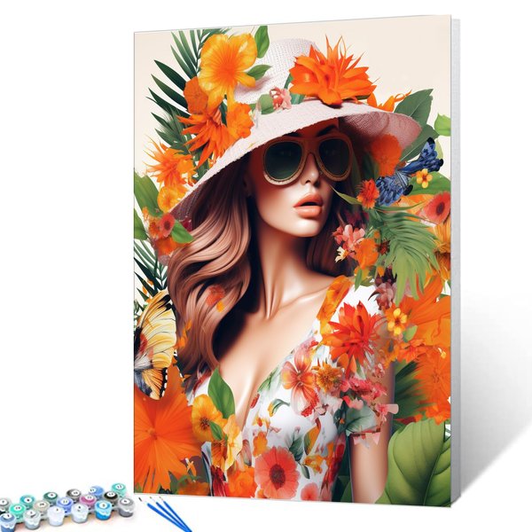 Summer Holiday Party Paint by Number for Adults Kids Beginners Elegant Poster Women Picture Oil Picture Kits on Canvas with Brushes and Acrylic Pigment Painting Home Room Decor 16x20inch (DIY Framed)
