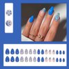 30 Pcs Blue Pink Press on Nails Short Almond - SHANRUN Glitter Extra Short Fake Nails Press ons Nail Art Tips Glue on Nails Full Cover Acrylic False Nails with Cat's Eye Flowers Design Stick on Nails