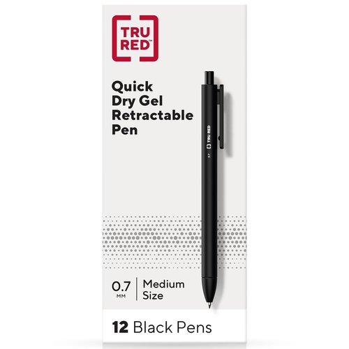 Staples TRU RED Retractable Quick Dry Gel Pens, Medium Point, 0.7mm, Black, Dozen (TR54498-CC)