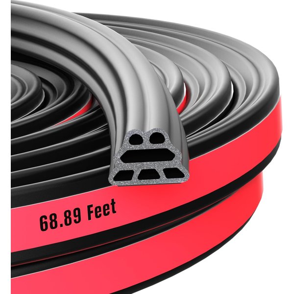 SOZATO Car Door Seal Strip,3 Layer Pyramid Structure Automotive Rubber Weather Stripping Self Adhesive Auto Door Soundproofing Weatherstrip Fit Truck Pickup Rv Trunk Hood Cove(Pyramid 68.8Ft)