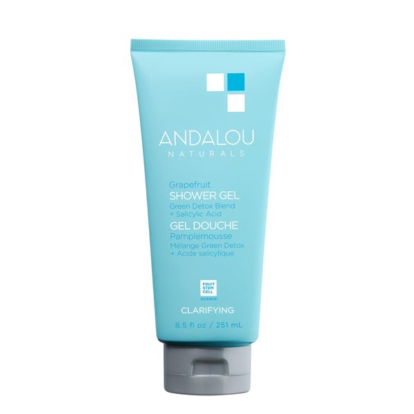 Andalou Naturals Body Wash, Clarifying Grapefruit Shower Gel, Gentle Exfoliating Salicylic Acid Body Wash with Tea Tree & Witch Hazel, Targets Back Acne, Blemishes & Excess Oil, 8.5 fl oz